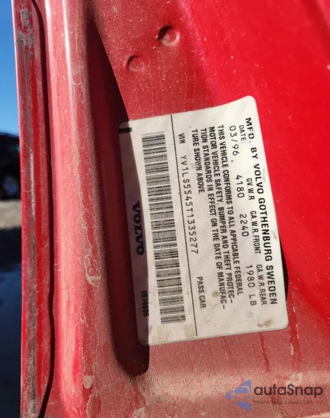 1996 Volvo 850 Base from USA, damaged, VIN YV1LS5545T1335277